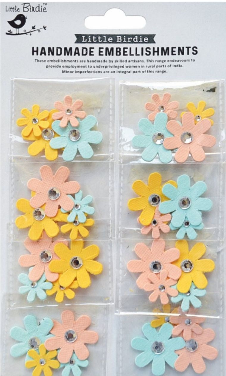 Little Birdie Jeweled Florets Sticker Embellishment 32/Pkg