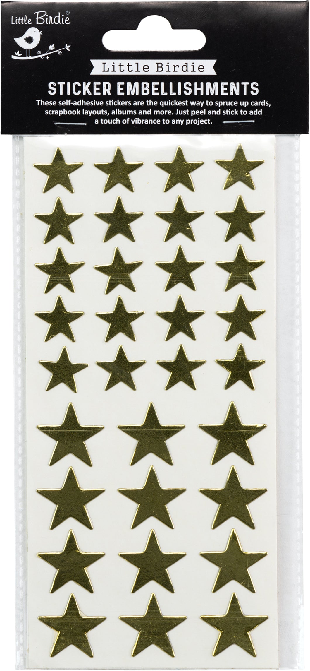 Little Birdie Golden Star Sticker Sheet 32/Pkg