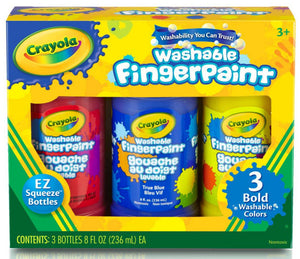 Box of three 8oz bottles of Crayola washable fingerpaint
